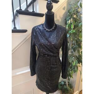 Fiestar Sequin Dress Women's Size Large Black Long Sleeves Party Cocktail